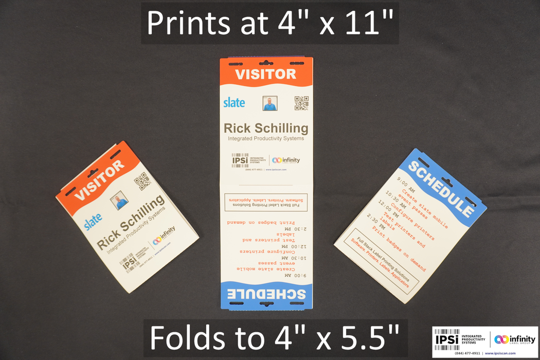 4" x 11" Slate Event Badge Matte Poly Tag Stock Blank Inkjet Fanfold Trade Show Badges- Die Cut Matte Poly Durable Tag, 500 Badges per Bag, 4 bags per case, 2000 Badges -Case - FOR USE with EPSON C3500 or C4000 ColorWorks Printers- Matte or Gloss Versions